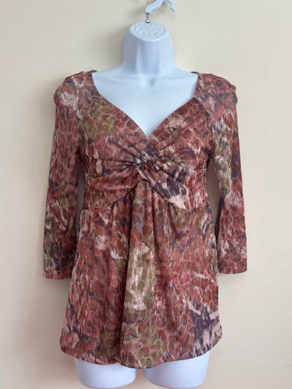 cha cha vente Rust Multi-Print Twist Front Blouse Size S
